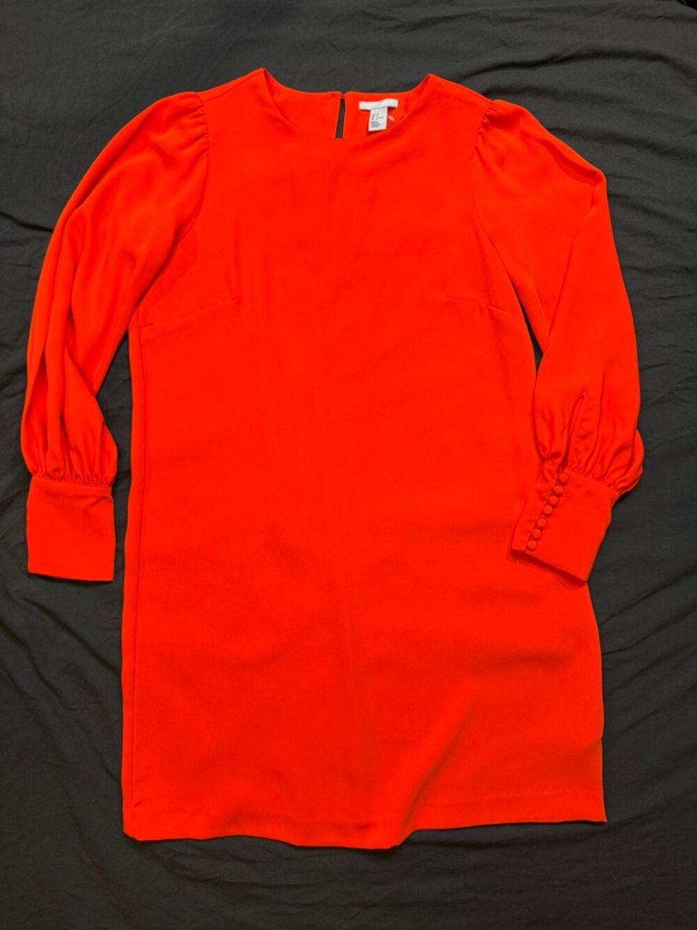 H&M Bright Red Puff Sleeve Shift Dress Size S
